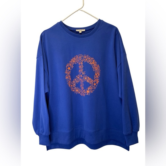 Easel Blue Sweatshirt with Orange Peace Sign size S - Picture 1 of 3